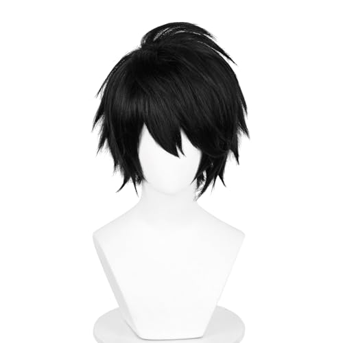 Wiggy Mermaid Black Cosplay Emo Wig for Women Men Short Spiky Synthetic Hair Anime Wigs + Wig Cap for L Lawliet Halloween Costume Party