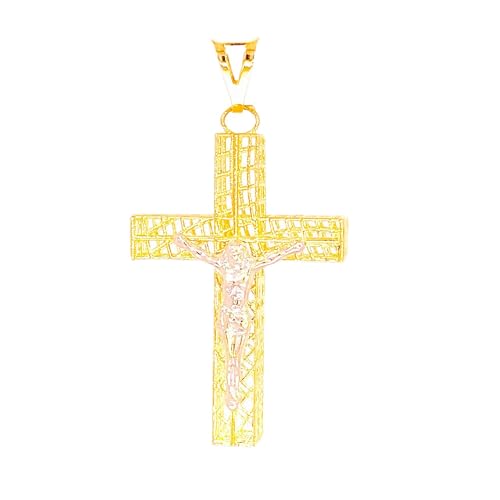 Pendentif croix en or 14 carats Jésus pour homme femme confirmation première communion