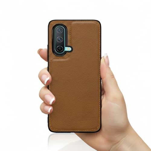 Image of Leather Case for OnePlus Nord CE Premium Protective Stylish Slim Cover with Shockproof Raised Edges Brown