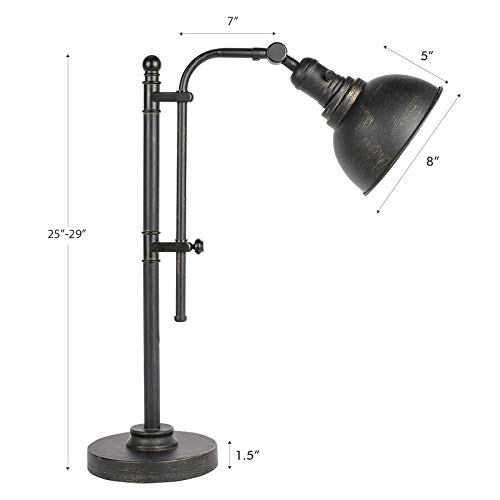 Vonluce Industrial Table Lamp Black, Rustic Desk Lamp Task Lamp In Antiqued Bronze Finish, Vintage Table Lamp For Reading Living Room Farmhouse Office, Etl. (25''-29'') #TOP5