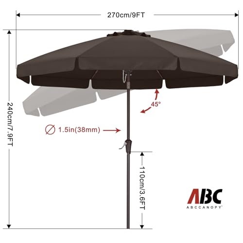 Image of ABCCANOPY 9ft Scalloped Patio Umbrella, Outdoor Table Umbrella with Tilt and Crank, Fiberglass Ribs Deck Umbrella for Patio, Pool, Garden, Picnic (Brown)