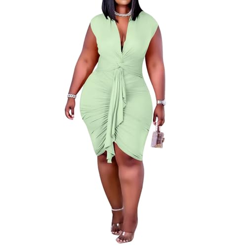 Image of IyMoo Women's Sexy Plus Size Bodycon Sleeveless Drawstring Ruched Mini Club Dresses