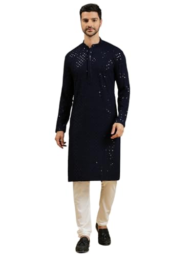 Image of Rajubhai Hargovindas Men Chikankari and Sequin Work Kurta
