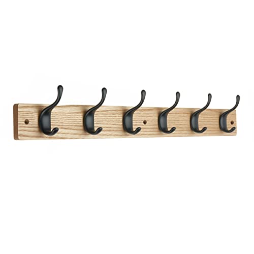 Keypak Portemanteau mural moderne avec crochets noirs sur base en bois (6 crochets, effet frêne) Cover