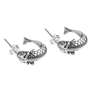 WOZUIMEI Eardrop Earring S925 Silver Stud Earrings Women &lsquo;s Retro Tempérament Chinese Style Court Earrings Old Carp SilverComme montré