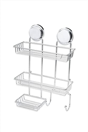tidiser® Bathroom Shelves~ Self-Adhesive Shower Caddy~ 3 Tier Multi Use Bathroom Storage~ Space Saver Premium Quality~ Chrome & Black ~ 26cm(L) x 10cm(W) x 32.5cm (H)