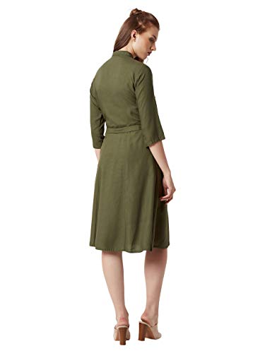 Image of Miss Chase Women's Olive Green Midi Shirt Dress