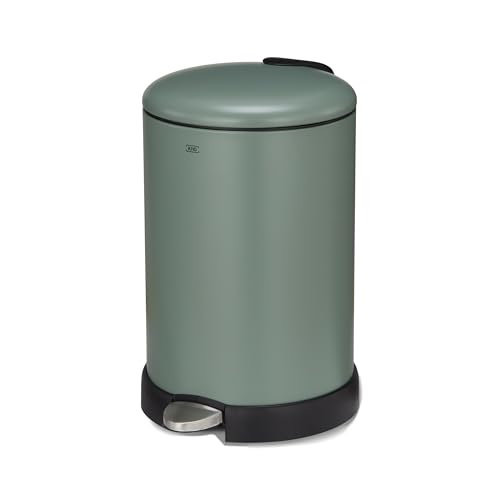 KHG Mülleimer 20 L Grün mit Softclose-Deckel & Tretfunktion - Pulverbeschichteter Metall-Abfalleimer mit herausnehmbarem Inneneimer aus Kunststoff