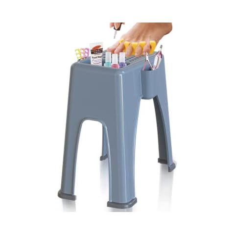 Skywin Pedicure Foot Rest - Non-Slip Salon Step, Side and Back Pockets Holds Pedicure Essentials, 9 x 7 x 10 inches (Grey) Cover