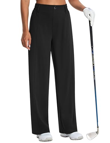 Women'S Wide Leg Golf Dress Pants 27'/29'/31' Flowy Travel Work Slacks Trousers Upf 50+ Business Casual Outfits Palazzo Pants Black