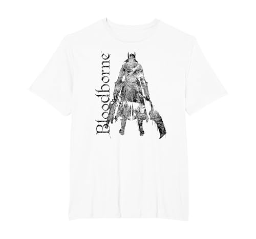 Bloodborne Hunter Silhouette with Logo Dark Video Game T-Shirt, Men's Big and Tall, White, 5X Tall