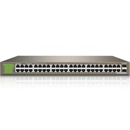 Tenda 48 Port Gigabit Ethernet Switch | Unmanaged Rackmount Switch | 48*10/100/1000Mbps Shielded Ports & 2*SFP Slots | Plug & Play | One-Key VLAN | Sturdy Metal | Fanless Quiet for Business (TEG1050F)