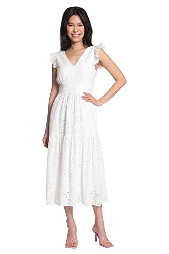 Image of Maggy London Women's Maggy London Women's Dresses Sleeveless V-Neck with Ruffle Shoulder Detail and Tiered Skirt