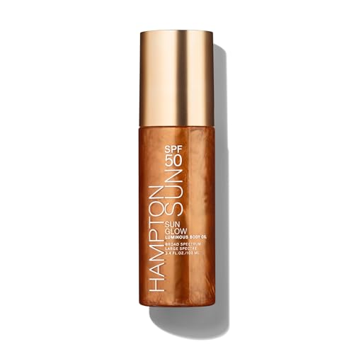 Hampton Sun SPF 50 Sun Glow Luminous Body Oil | Broad Spectrum | Lightweight Shimmering Gel | Hydrating & Nourishing with Vitamin E Kukui and Hibiscus Oil | Absorbs Seamlessly | Travel-Approved Size