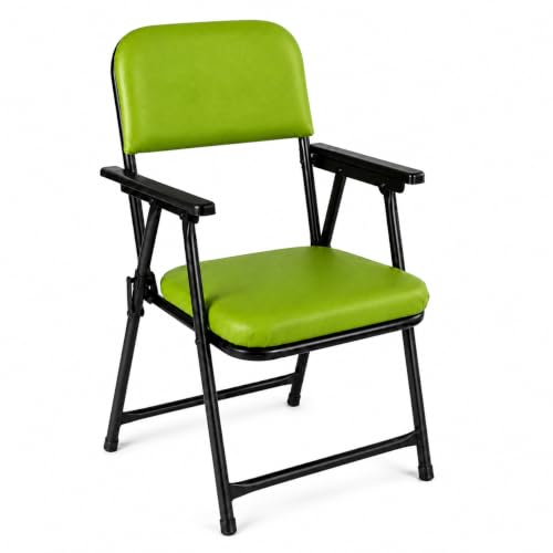 Image of Foldable Cushioned Chair with Armrests | Heavy Duty Metal Frame | Soft Padded Seat & Backrest | Space Saving Folding Chair for Home, Office, Study & Guest Seating | Green