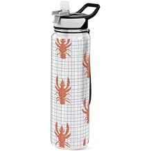 ALAZA Grid Lobster Nautical Coastal Sport Water Bottle with Straw Lid 32 oz Clear Bottle BPA Free Tritan Plastic Leakproof Jugs Large Flip Top for Kids Boys Girls