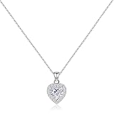 Silver Heart Necklace for Women Diamond Pendant Necklace Love Birthstone Necklaces for Women Trendy