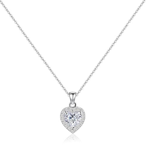 Silver Heart Necklace for Women Diamond Pendant Necklace Love Birthstone Necklaces for Women Trendy
