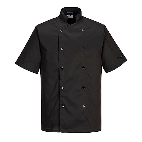 Portwest C733 Chaqueta de Chef Moderna y Ligera de Manga Corta Cumbria Negra, L