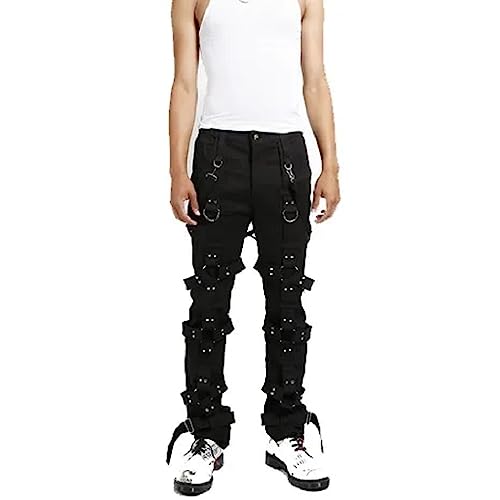 Men Gothic Bondage Pant Alternative Punk Rock Emo Harness Pants Black/USA3