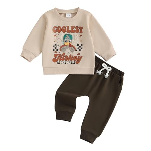 Lesimsam Toddler Baby Boy Thanksgiving Outfit Turkey Letter Print Long Sleeve Sweatshirt Top and Jogger Pants Set