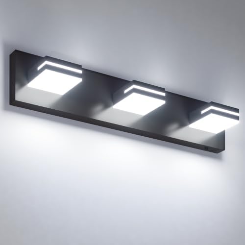 VOLISUN Modern Bathroom Vanity Light Fixtures (3-Light, 24-Inch), Matte Black LED Bathroom Lighting Fixtures Over Mirror, 360°Rotable Head, LED Vanity Lights for Bathrooms (Cool White 6000K)