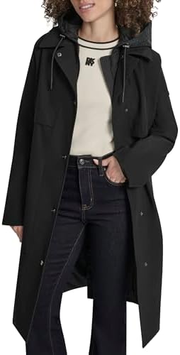 DKNY womens Belted Trench Coat With Hood – Lightweight Water-resi...