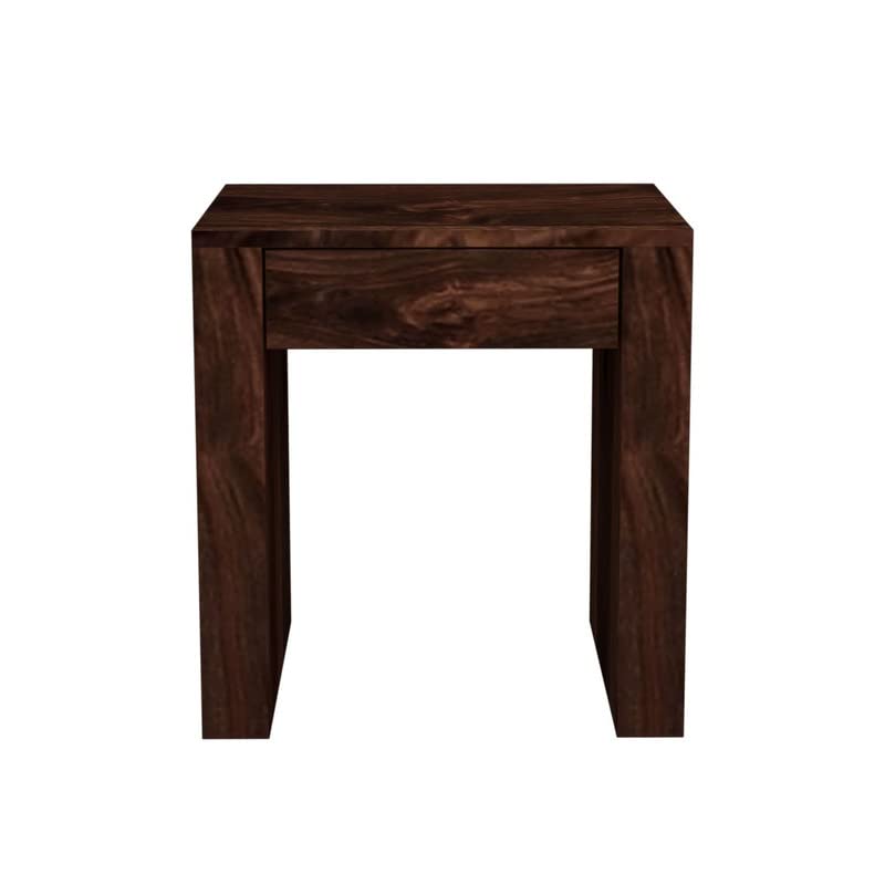 Image of Solid Wood Sheesham End Table with 1 Drawer Modern Design - Walnut Finish