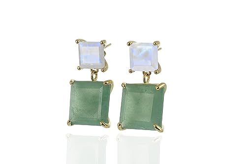 Boucles d'oreilles or princesses serties de pierre de lune et aventurine verte de haute joaillerie