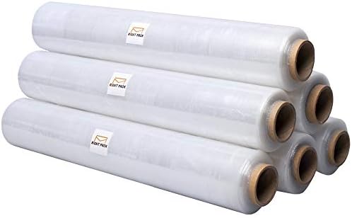 6 Rolls Clear Pallet Stretch Shrink Wrap Cast Parcel Packing Plastic Cling Film Strong Heavy Duty Rolls for Moving House Furniture (400mm x 300m 17mu) Right Pack
