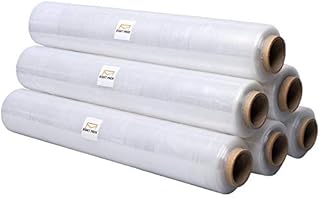 6 Rolls Clear Pallet Stretch Shrink Wrap Cast Parcel Packing Plastic Cling Film Strong Heavy Duty Rolls for Moving House Furniture (400mm x 300m 17mu) Right Pack