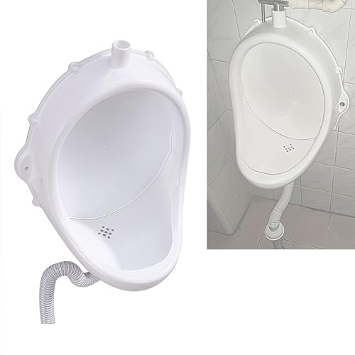SENKAR 壁掛け男性用プラスチック小便器 尿ダイバーター付き ポータブル洗浄 防臭排水管 シンプルキッズ無水設計 屋外工事現場公衆トイレ用 取り付け簡単浴室トイレ向け (A)