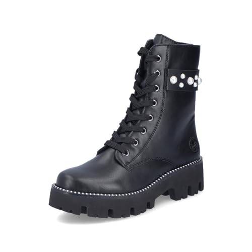 Rieker Damen Combat Boots Y3354, Frauen Stiefeletten,schnürstiefel,Stiefel,Bootee,Booties,halbstiefel,Kurzstiefel,schwarz (00),39 EU / 6 UK