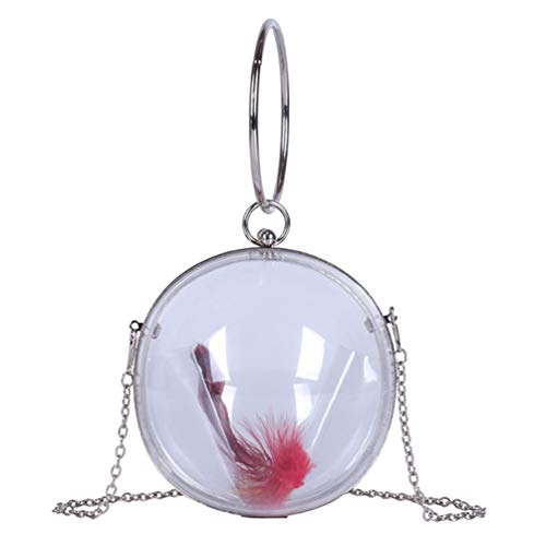 Uonlytech Women Shoulder Bag Transparent Portable Ring Handle Purse Ball Shape Crossbody Chain Handbag for Daily Use Travel