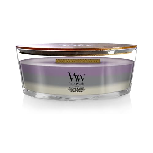 WoodWick Amethyst & Amber Gifts for Women and Men, 16 oz Ellipse Trilogy Candle with Crackling Wick