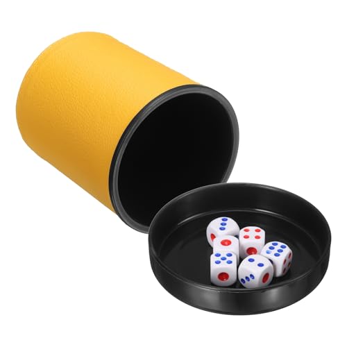 QUARKZMAN Copa de dados profissional, copos de agitação de couro PU com tampa inclui 6 dados de pontos para reuniões em bares jogos de mesa festas, amarelo