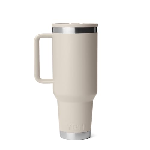 Image of YETI Rambler 40 oz Travel Mug with Flip Straw Lid - Stainless Steel, Vacuum Insulated, Leakproof, Cup Holder Friendly, Cape Taupe