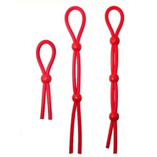 3 Pieces Silicone Cock Rings Kit for Men, Adjustable and Stretchy, Red