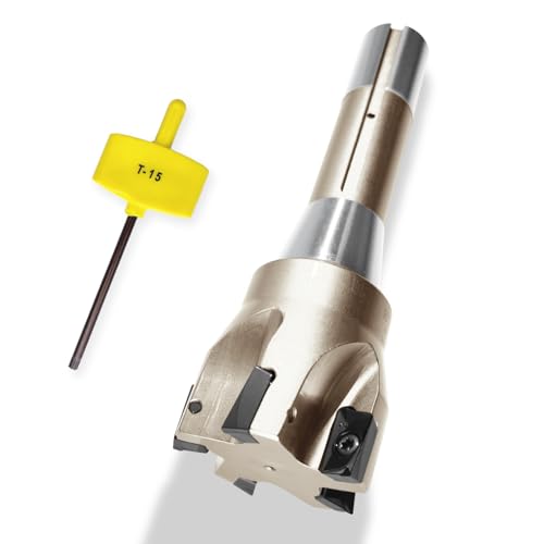 Image of R8 Shank Indexable End Mill 2 inch Diameter 90 Degree High Speed Milling Cutter with 5 Apkt1604 Carbide Inserts (6-1 /8 inch Overall Length)