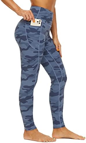 AMYTIS Sportowe legginsy damskie z wysokim stanem, spodnie do jogi z kieszeniami, długie spodnie sportowe, nieprzezroczyste, legginsy sportowe
