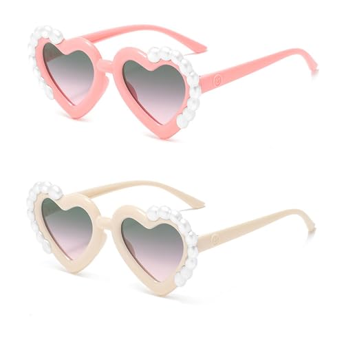 Image of Ridering Toddle Girl Peal Heart Sunglasses,UV 400 Protection for Toddler Party Beach Shades Age 2-8