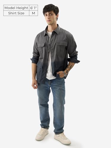 The Souled Store Blue Bonnet Men and Boys Long Sleeves Collared Neck Buttoned Front Regular Fit Cotton Utility Shirts
