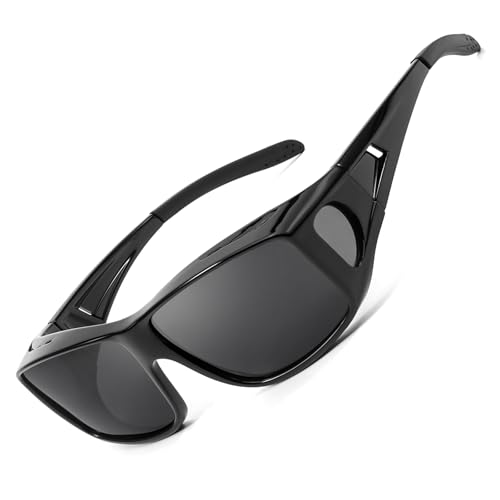 VIEWBETTER® Polarized Fit Over Glasses Sunglasses for Men Wrap Around Shades UV Protection Wear Over Eyeglasses SG0312