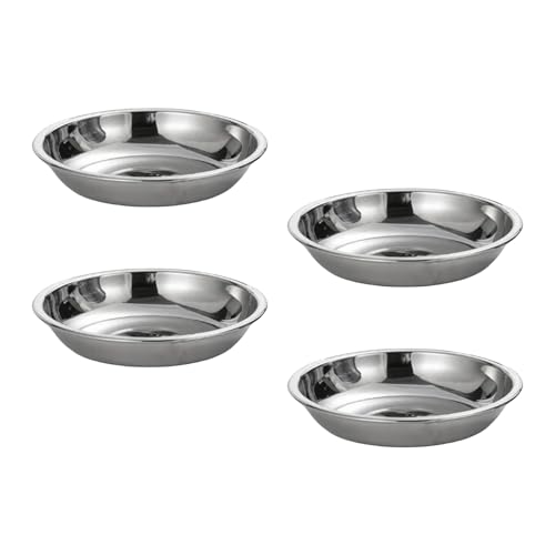HUANGING 4 platos redondos de acero inoxidable para servir salsas, platos de frutas y postres, bandeja para servir, vajilla plana
