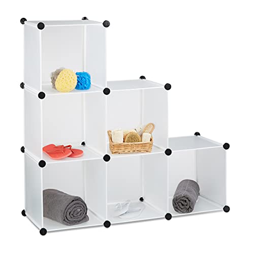 Relaxdays Étagère escalier 6 compartiments meuble bibliothèque séparation multi-cases séparateur de pièces, blanc, 35 x 110 x 110 cm