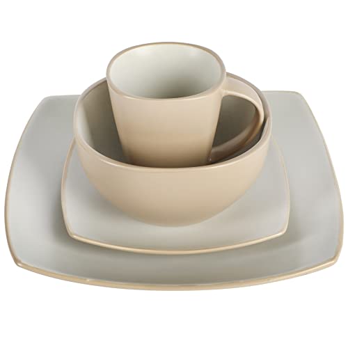 Gibson Soho Lounge Square Reactive Glaze Stoneware Dinnerware Set, Service For 4 (16Pc), Tan #TOP2