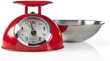 NEDIS Red Kitchen Scales with Bowl & Analogue Display, Retro Style