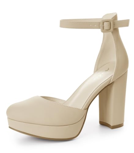 Image of Ankis Platform Closed Toe Heels for Women, Round Toe High Chunky Pumps