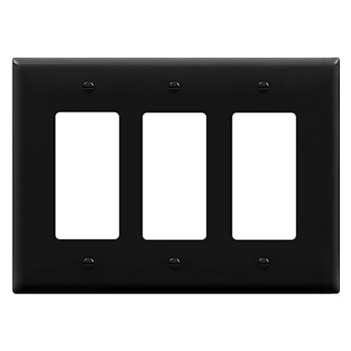 Image of ENERLITES Triple Decorator Switch Cover, Three Outlet Wall Plate, Mid-Size 3-Gang 4.88 inch x 6.77 inch, Unbreakable Polycarbonate Thermoplastic, UL Listed, 8833M-BK, Black