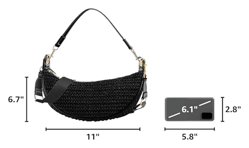 Image of BAIYOUDA Straw Crossbody Bags for Women Beach Woven Hobo Handbag Summer Chic Crescent Shoulder Purses with Adjustable Strap 2024 Black